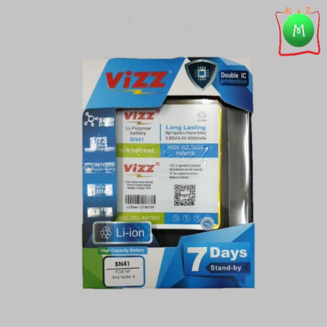 VIZZ BATERAI XIAOMI REDMI NOTE 4 BN41 ORIGINAL DOUBLE POWER BATTERY