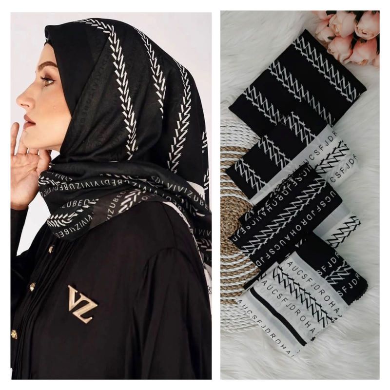 HIJAB SEGI EMPAT DEENAY KW MOTIF Mono Hitam
