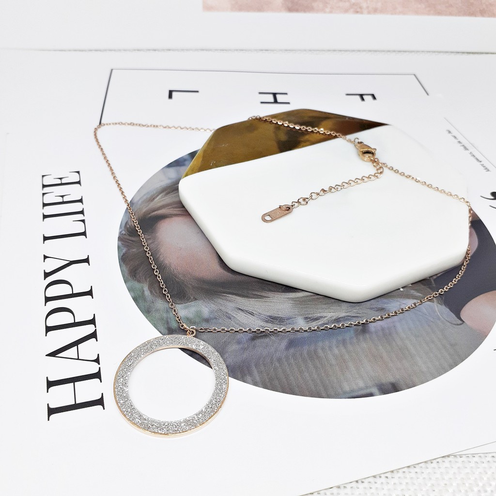 Kalung Titanium Lingkaran Glitter Wanita Fashion Rosegold - BN362