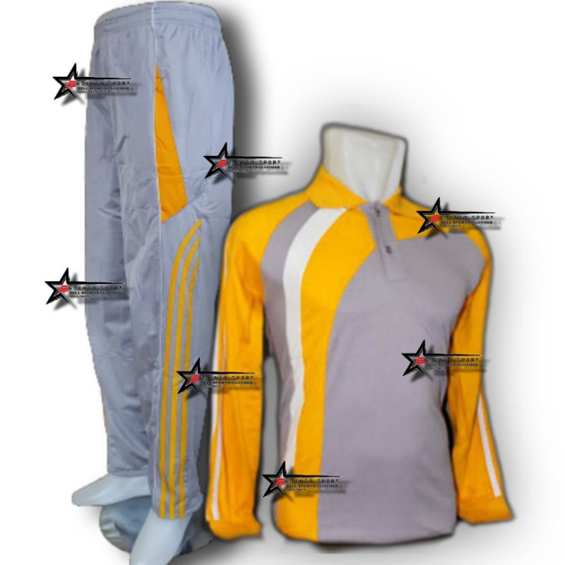 Setelan Kaos Olahraga | Stelan baju Olahraga Lengan Panjang-Abu kuning