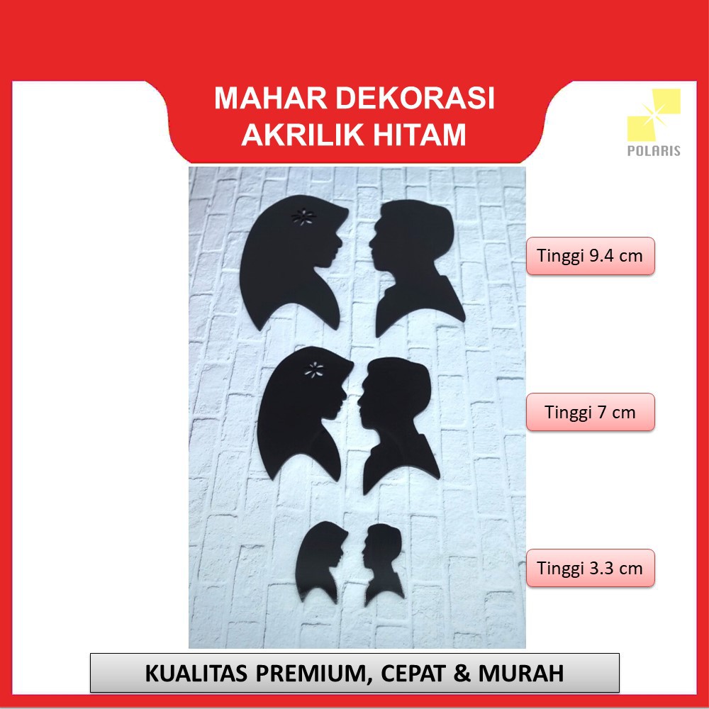 SILUET COUPLE MUSLIM AKRILIK HITAM UNTUK DEKORASI MAHAR LASER CUTTING