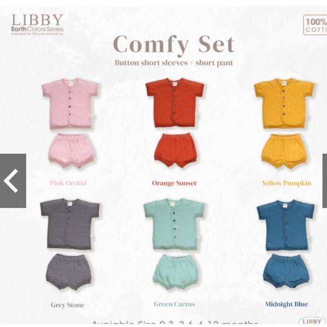 Setelan Baju Bayi Piyama Bayi KANCING PENDEK LIBBY EARTH COMFY SET PENDEK SNI 0-12 Bulan LB05