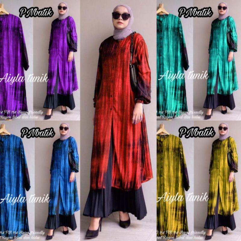 NEW TUNIK MOTIF TIEDYE  LD 110 PB 100 KANCING DEPAN FULL AKTIF BAHAN RAYON