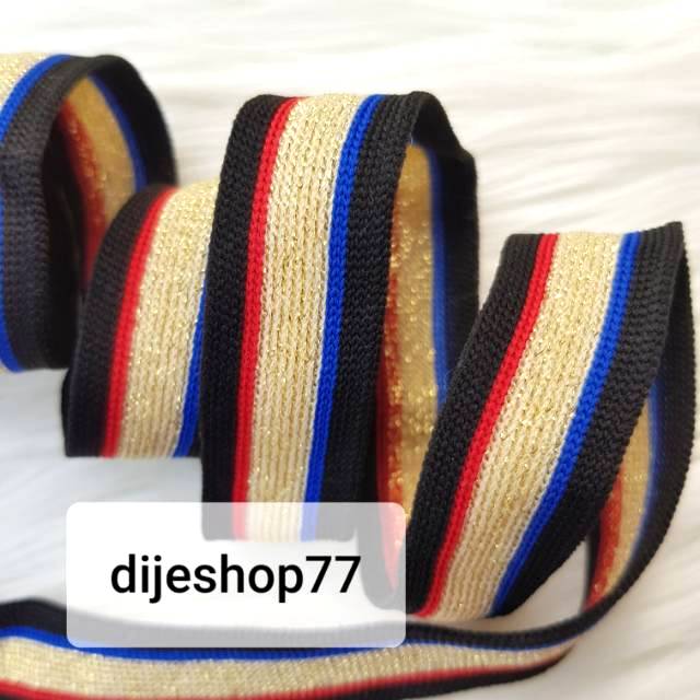 Pita rib 2cm ROLL@5 METER / pita kain tebal premium import / manset lengan rib kerah 2,5 lis webbing