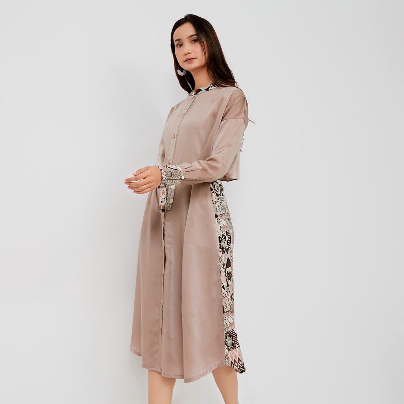 MARILINE ALIN Long Tunic Silk Satin Dress Coat