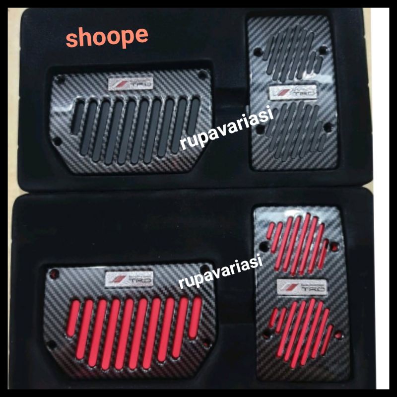 COVER pedal gas + INJAKAN REM pedal pads MOBIL matik matic racing motif carbon logo trd mugen momo hitam chrome crome besi UNIVERSAL