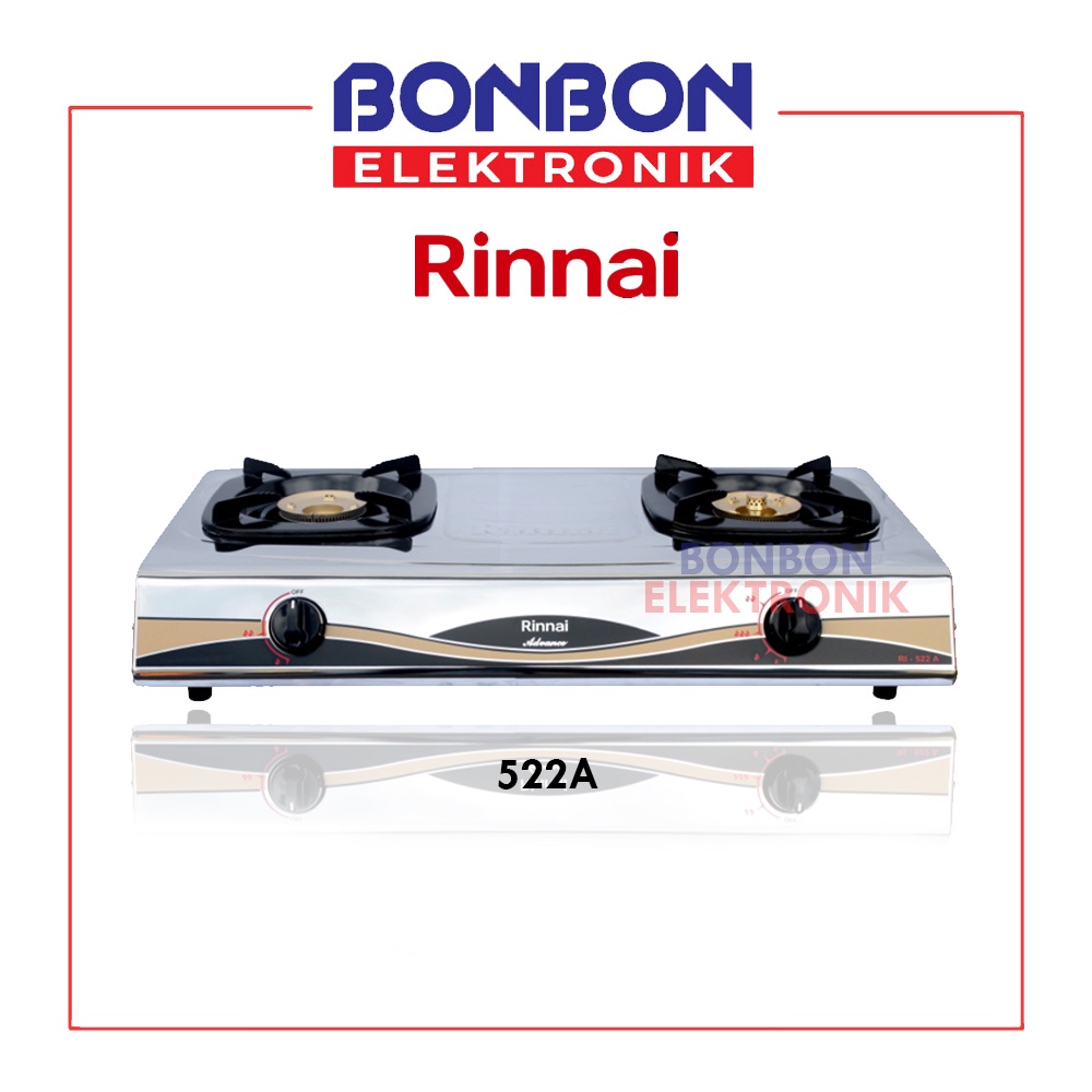 Rinnai Kompor Gas 2 Tungku RI-522A / RI 522 A / RI522A Stainless Steel