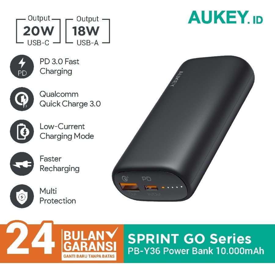 Aukey PB-Y36 Powerbank Sprint Go Mini 10000mAh USB Type-C PD