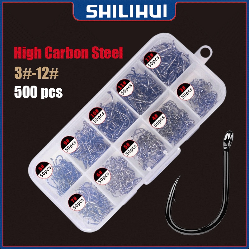 SHILIHUI 500pcs Mata Kail Pancing Set 3#-15# Mata Pancing Hight Carbon Steel