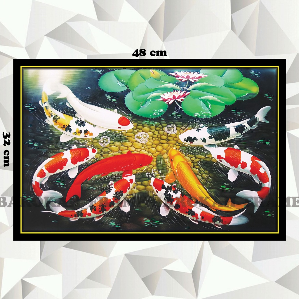 Poster Foto bingkai Lukisan Ikan KOI 9 Sembilan 32x48cm