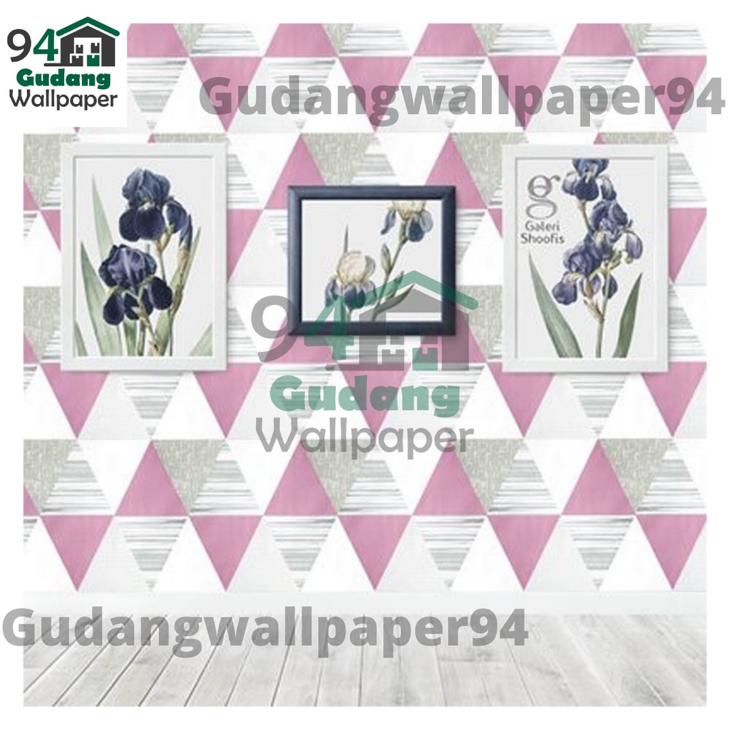 (COD) Gudang Wallpaper Sticker  Dinding kamar Anti Air Murah Dan Terbaik Motif Segitiga Pink Bahan PVC Premium (SUDAH ADA LEM)