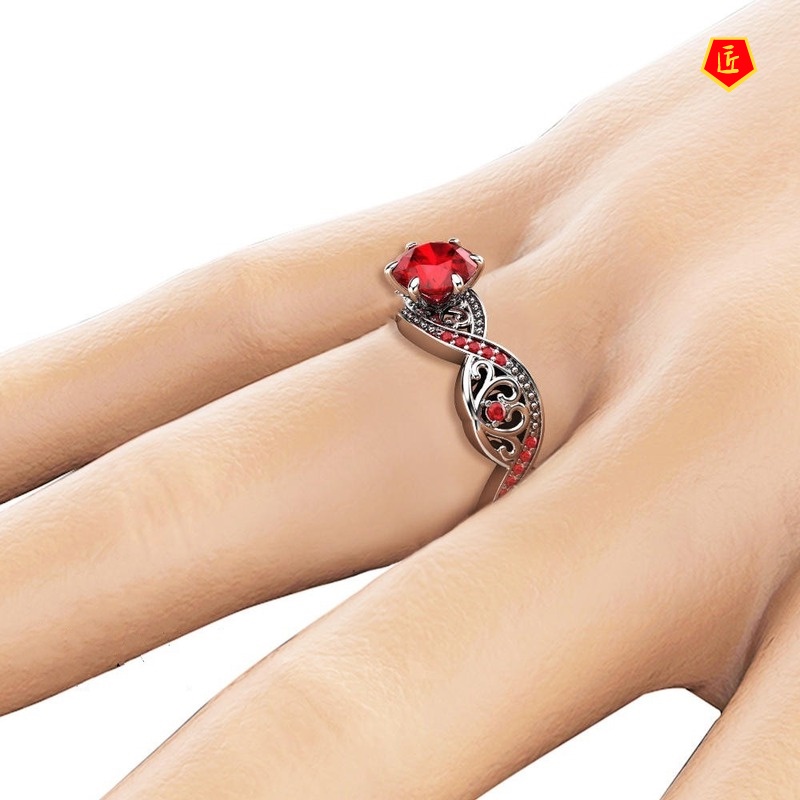 [Ready Stock]Fashion Elegant Rose Gold Diamond Ruby Ring for Women