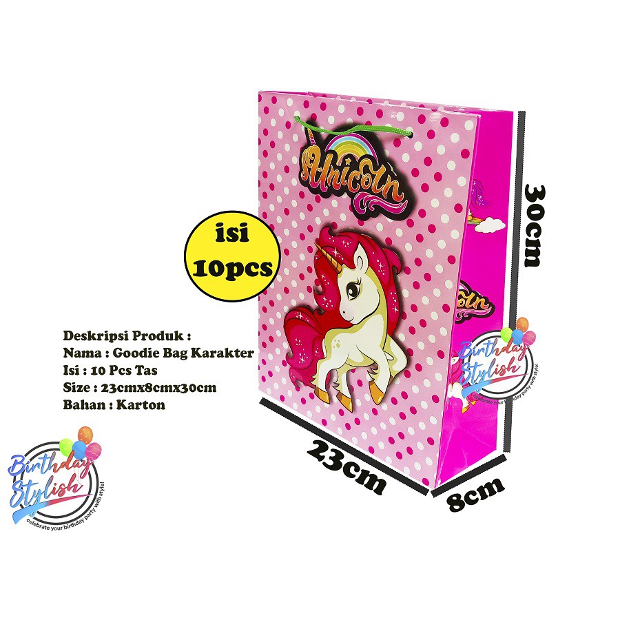 Goodie Bag Unicorn/ Tas Snack Ulang Tahun Unicorn/ Bingkisan Ultah Unicorn/ Kantong Snack Isi 10Pcs-1