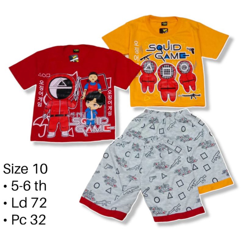 Baju Kaos Set Celana Pendek Squid Game Anak