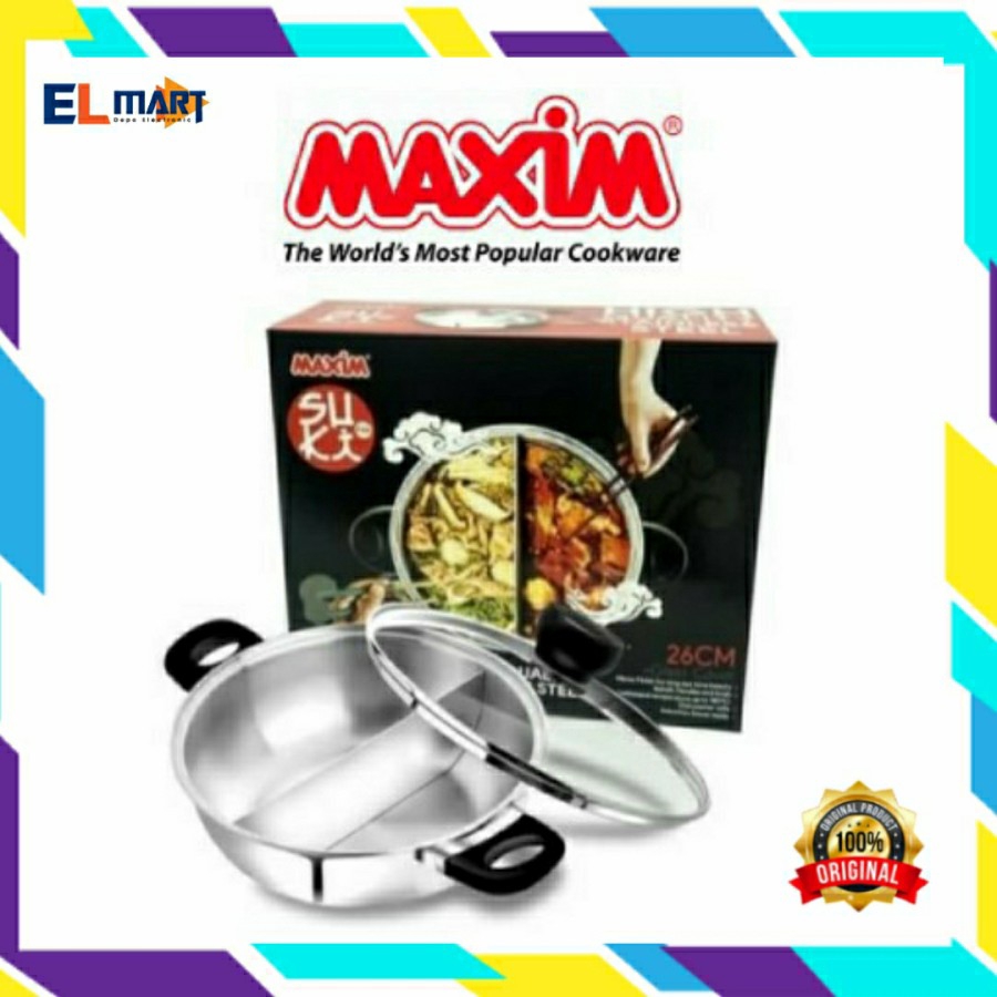 Maxim Panci Shabu Shabu Suki Pan 26 cm Sekat 2 Hot Pot Sukiyaki original High Quality