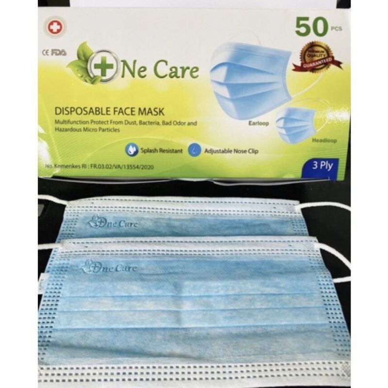 Masker One Care Earloop 3 ply isi 50 pcs / Masker Embos One Care