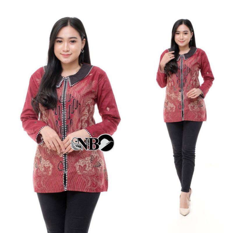 Blouse Batik Kerja Atasan Batik Wanita M L XL XXL jumbo-Kode B 06
