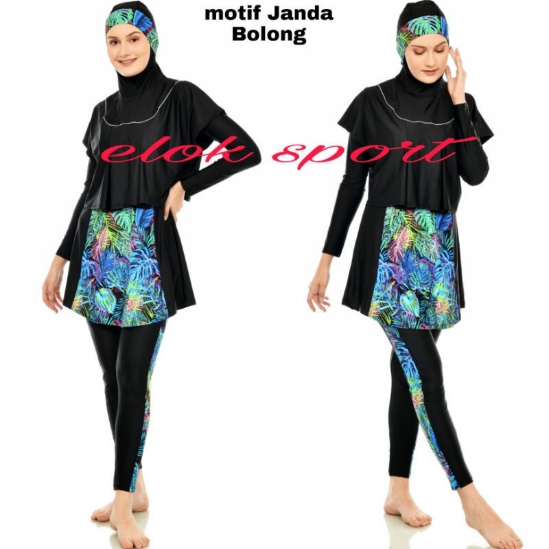 BARU Setelan Baju Renang Wanita Muslimah Lengan Panjang Hijab Celana Rok Berenang Syari Muslim Jumbo-2