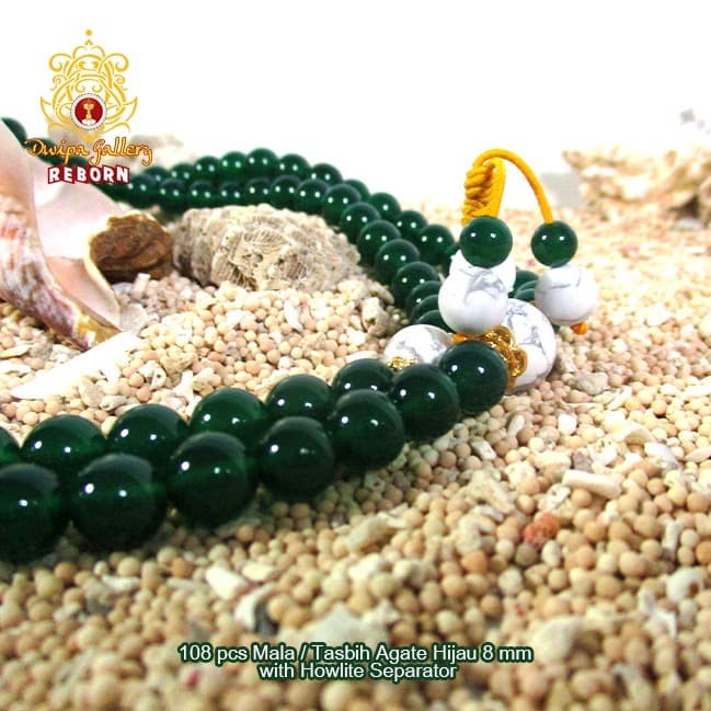 108 pcs Mala / Tasbih Agate Hijau 8 mm with Howlite Separator