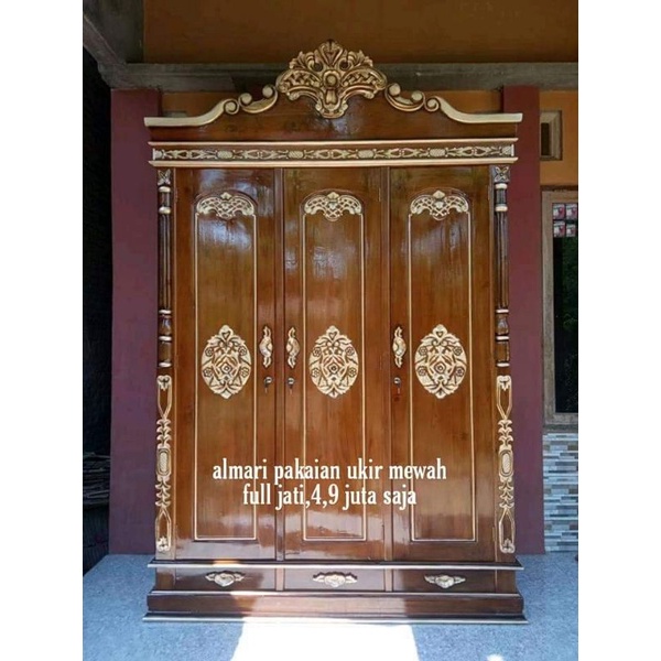 PROMO LEMARI JATI 3 PINTU MEWAH