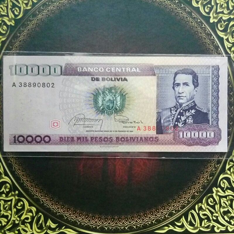 uang 10000 peso bolivia 1984 aunc