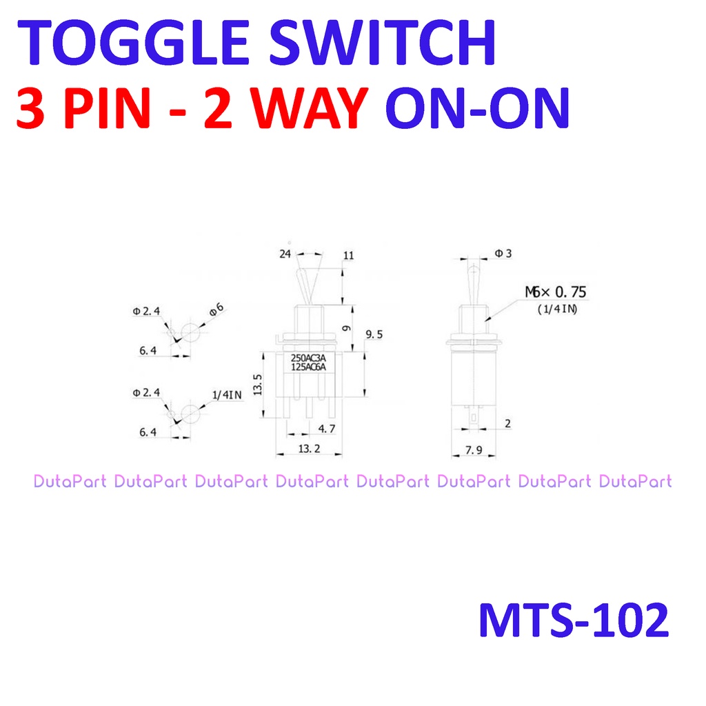 Saklar Toggle MTS-102 3 PIN 2 Way Arah Posisi ON-ON Switch Togle