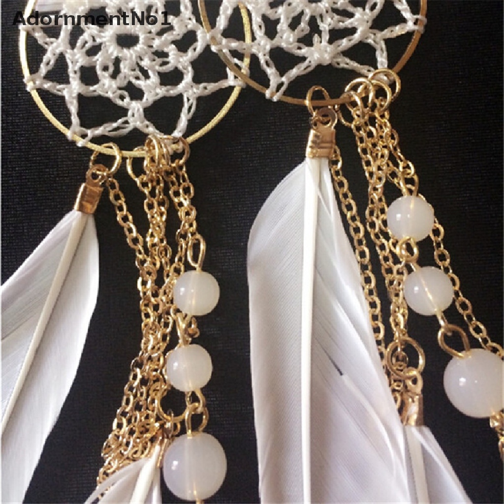 (AdornmentNo1) Anting Gantung Panjang Kait Gaya Etnik Bohemia Motif Dream Catcher Aksen Bulu + Manik-Manik Untuk Wanita