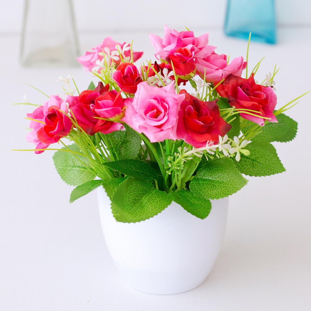 NM620 Bunga plastik / pajangan bunga Artificial / Vas Bulat-Merah