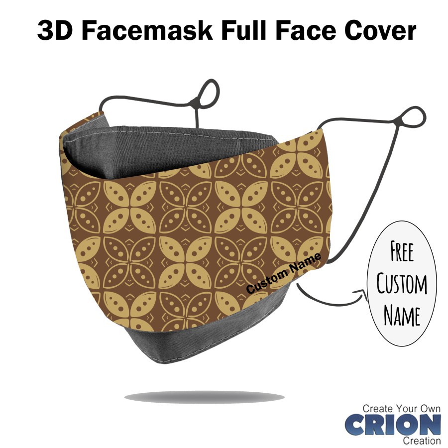 Crion - Masker 3d Full Face Cover Seri Batik 3 - w antibacterial Layer