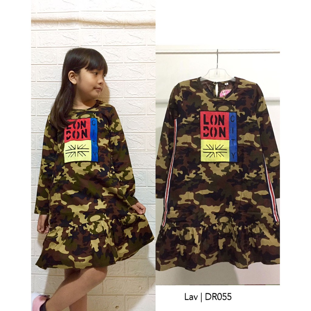 Dress Motif Army Loreng Anak Perempuan Usia 7th / Baju Tunik Anak Cewek Motif Tentara Armi / Baju Dr