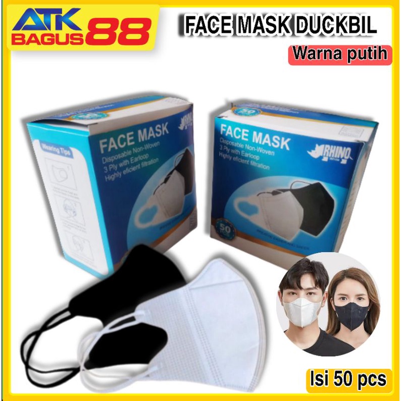 FACE MASK DUCKBIL PUTIH 3 PLY - MASKER DUCKBIL PUTIH isi (50pcs)