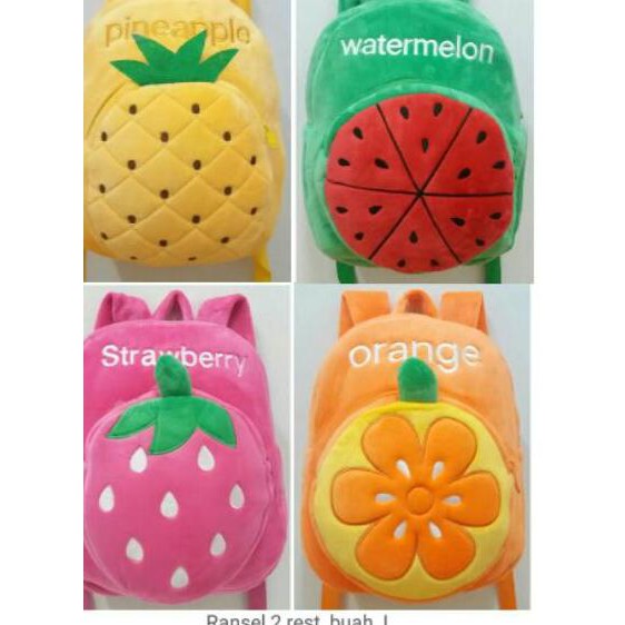 ☊ Backpack Import Tas Anak Ransel Boneka Buah Strawberry Orange Grape Watermelon Pineapple ✧
