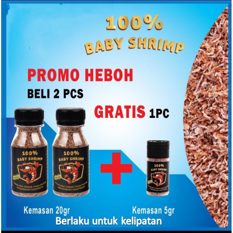 BABY SHRIMP Pakan Ikan Cupang dan Ikan Hias Guppy, Koi,Koki, Burayak Original 100% Udang Murni