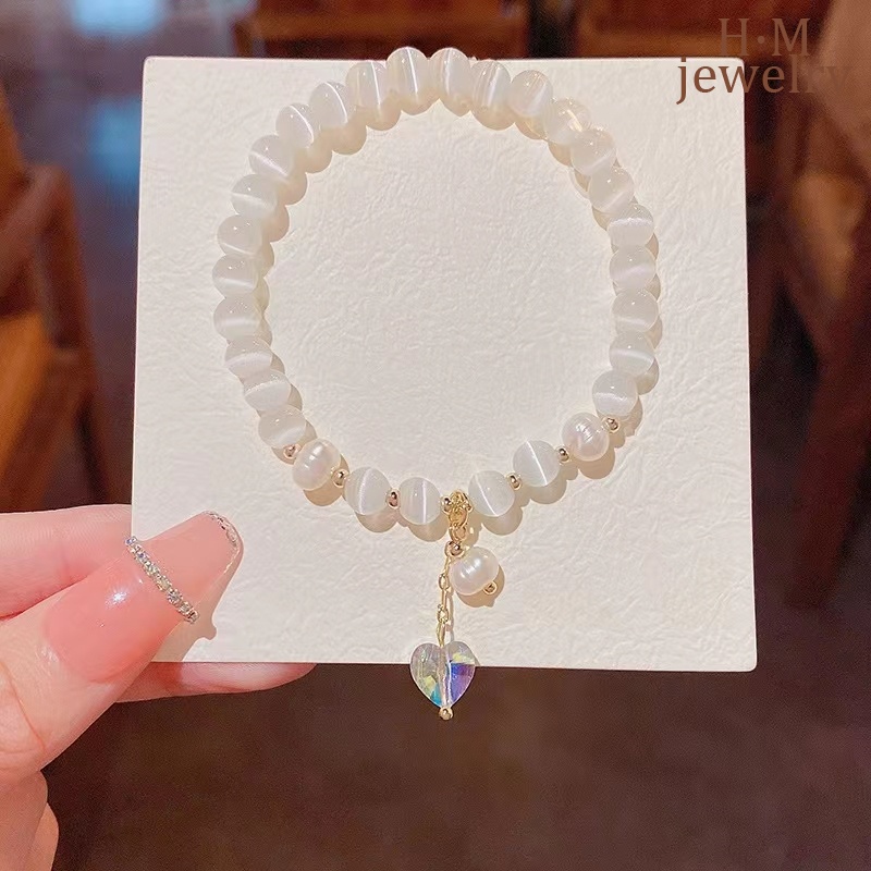 Gelang Tangan Rantai Aksen Batu Opal Imitasi Bentuk Hati Untuk Wanita