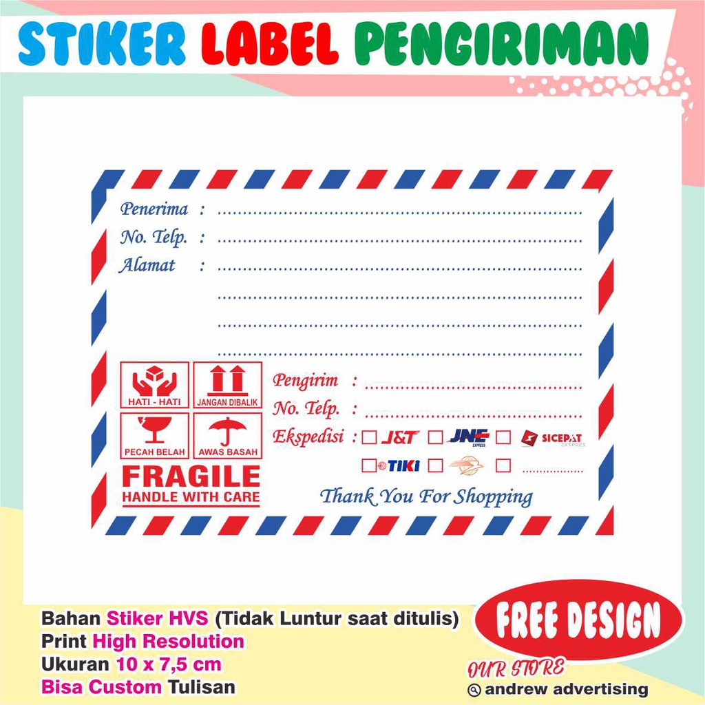 Stiker Label Pengiriman Online Shop / Label Alamat Kirim / Stiker Alamat Online Shop