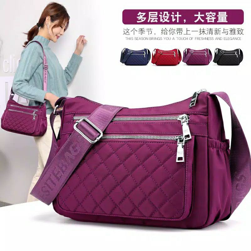 COD SALE 2.2 - TAS SELEMPANG KOREAN WANITA RESLETING TIGA WARNA HITAM, MERAH, MAROON, NAVY UKURAN BESAR