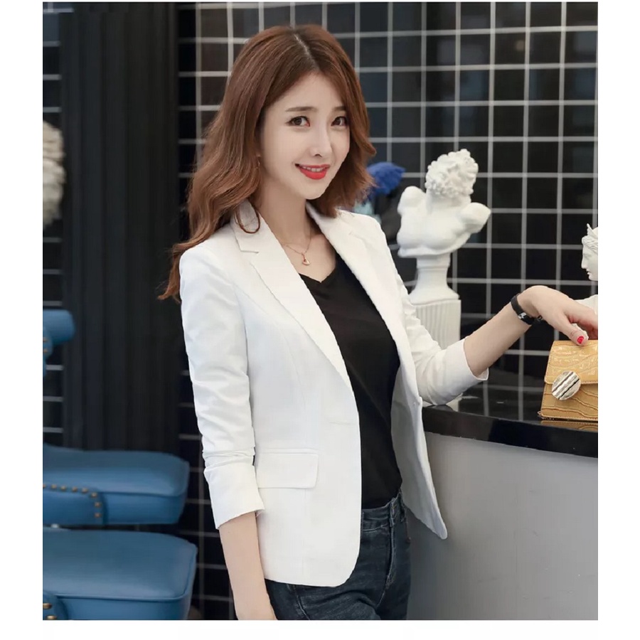 BLAZER KOREA WANITA SANTAI WARNA PUTIH - BLAZER KERJA WANITA WARNA PUTIH FORMAL SLIMFIT NIKAYU