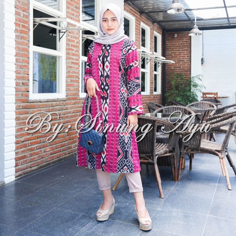 LONG BLAZER TENUN JEPARA MOTIF NTT PINK