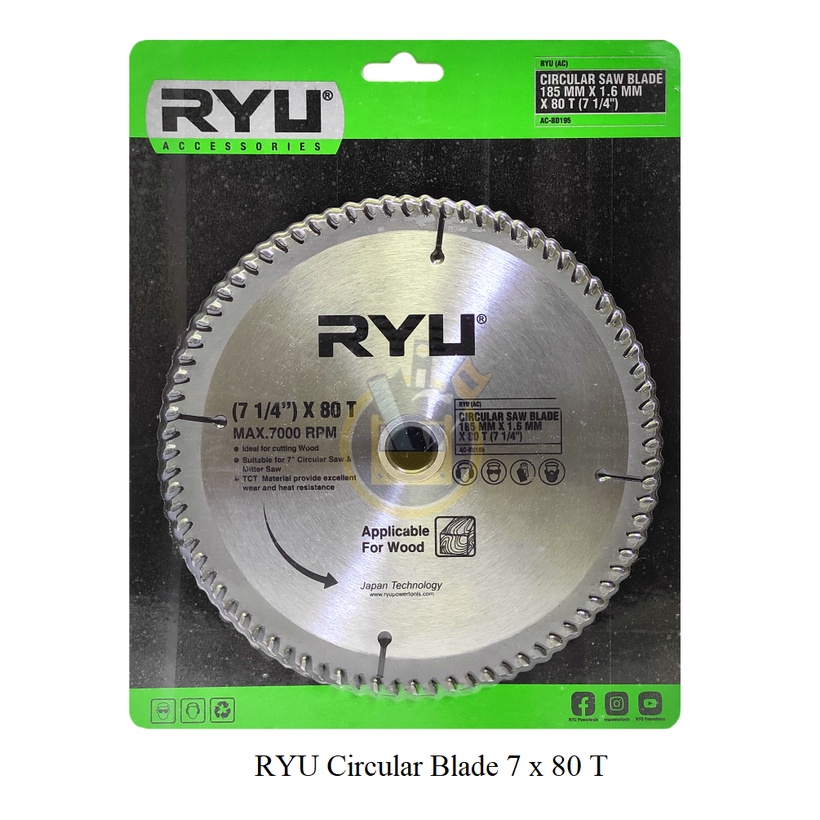 RYU Mata Circular Saw 7 inch x 24T  Mata Circle Ryu 7&quot; 7inch 7 inch x 40 T / 7 inch x 60 T / 7 inch x 80 T / Circular Saw Blade 7&quot; inch Mata Circle Mata Gergaji Putar 7 1/4&quot; X 24 T 40T 60T 80T untuk Kayu Mata Potong Gergaji Kayu TCT