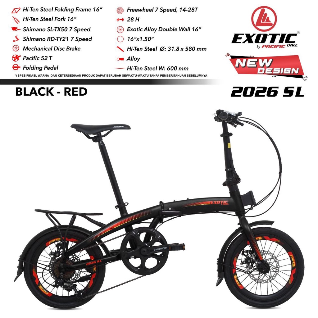 Mutiara Sepeda - SEPEDA LIPAT 16 INCH EXOTIC ET-2026 SL DB VELG TINGGI