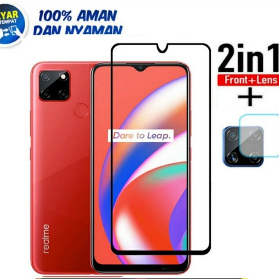 Tempered Glass 9D Realme C15 + Tg Lensa Camera 2in1