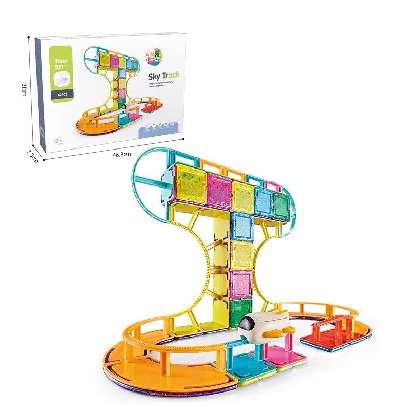 Sky Track 62pcs Magnetic Rail Track Car Mainan