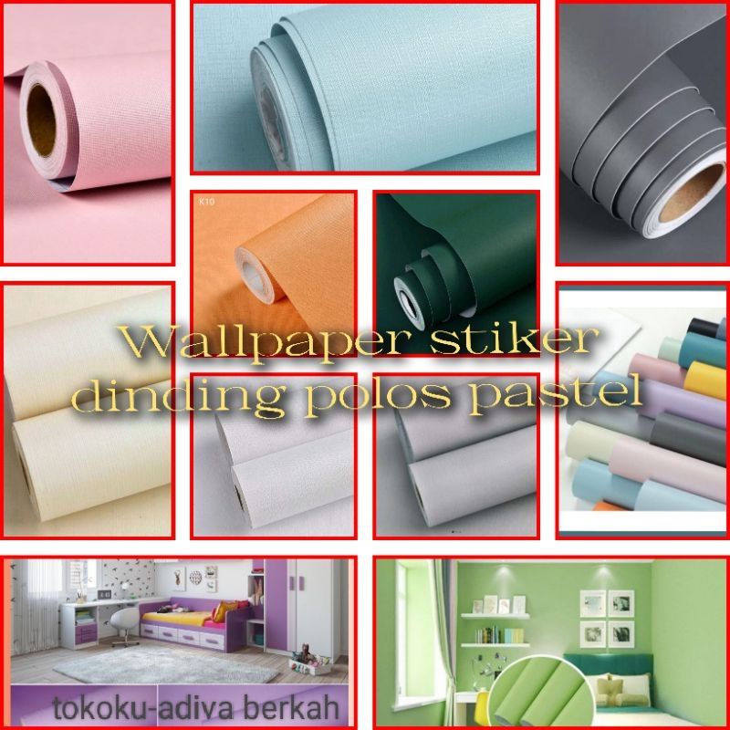 COD (Bayar Ditempat) Wallpaper Stiker Dinding Polos Pastel Warna Biru Putih Abu-abu Cream Pink Hijau