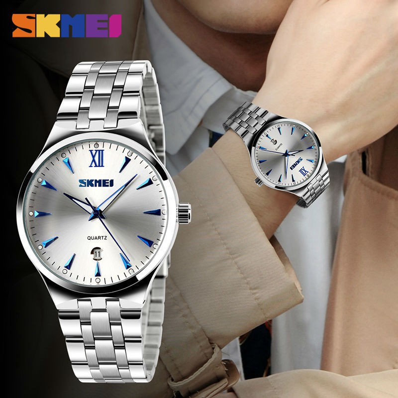 DSO - ORIGINAL Jam Tangan Skmei Pria Analog Rantai Tanggal Aktif Water Resistance + Kotak