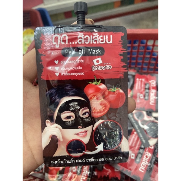 [ masker kupas / peel ] smooto tomato &amp; charcoal peel off mask