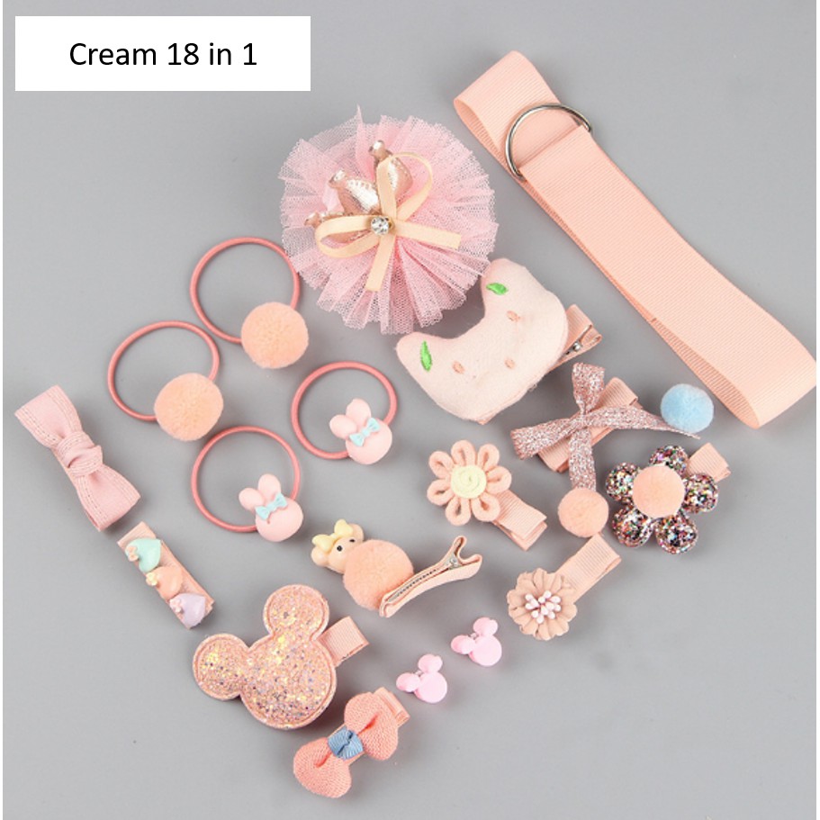 SAO - F521 Ikat Rambut 18 in 1 Fashion Wanita / Accesories Rambut Import / Jepit Rambut / Souvenir Aksesoris Rambut-Cream