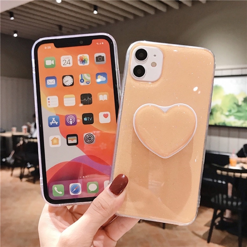 Candy Color Glitter Softcase with Heart Holder Case HP Softcase Lucu for iphone XS Max XR 11 Pro Max 12 Pro Max 13 Pro Max