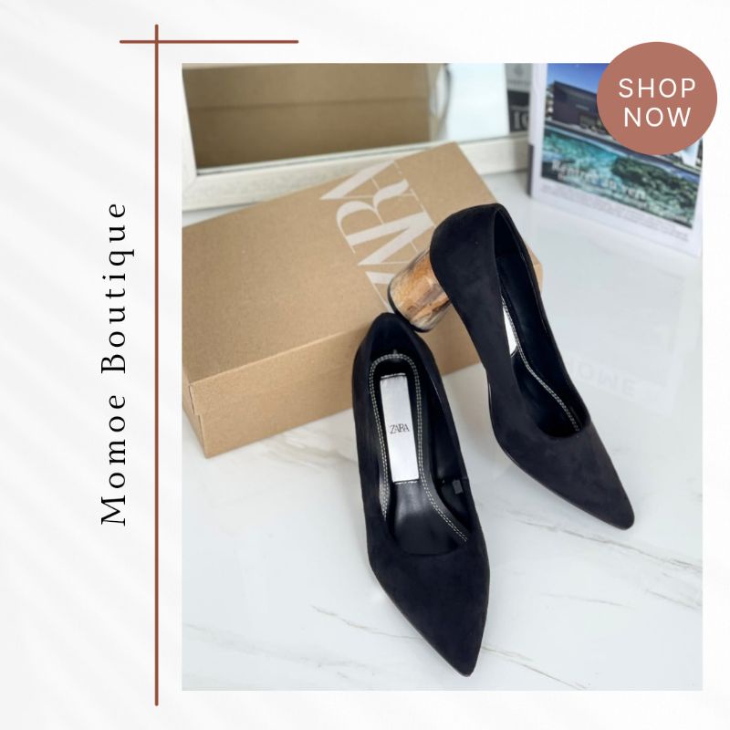ZS123 Sepatu Pantofel Zara Suede Block Heels