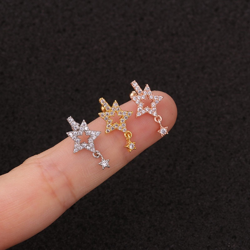 1Pc Trendy Cute Shiny CZ Circle Leaf Star Ear Studs Helix Piercing Cartilage Earring