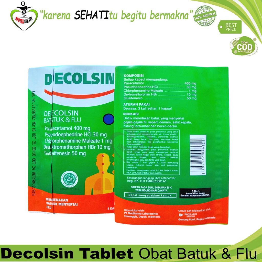 DECOLSIN BATUK &amp; FLU 1 STRIP @ 4 KAPSUL